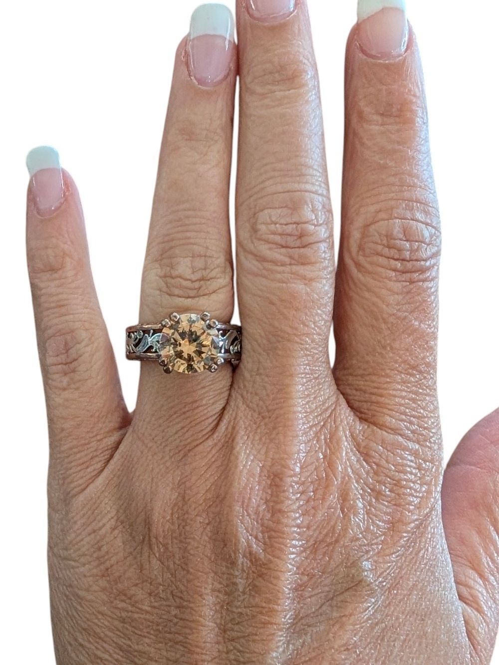 Vintage-Inspired Champagne Solitaire Ring - Women's Jewelry